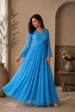 Azure Bloom Embroidered A line kurti