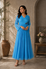 Azure Bloom Embroidered A line kurti