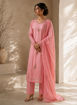 Blush Pink Embroidered Straight Kurta Set
