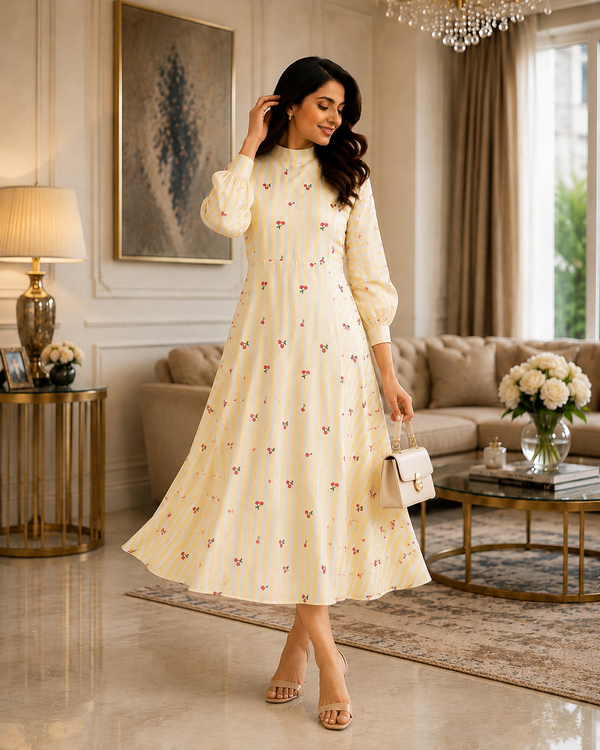 Lumiere Cherry Blossom Striped A-Line Dress