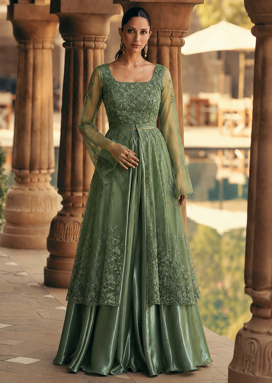 Emerald Grace Front Open Kurti Set