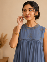 Celeste Bloom Embroidered A line Kurtis