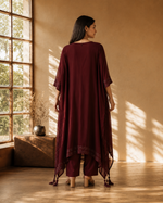 Lumière Signature Wine Kaftan with Handwoven Border & Tassel Hem