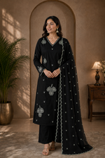 Midnight Noir Embroidered Suit Set