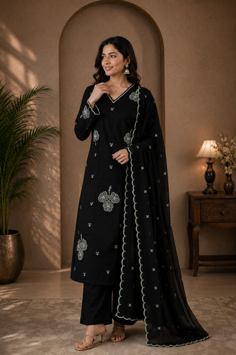 Midnight Noir Embroidered Suit Set