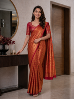 Royal Rani pink Gold Heritage Kanjivaram Silk Saree
