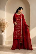 Ruby Royale Embroidered Suit Set
