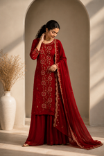 Ruby Royale Embroidered Suit Set