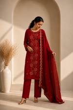 Ruby Royale Embroidered Suit Set