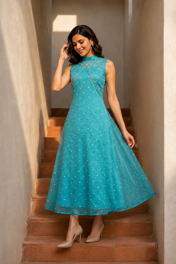Silk organsa Embroidered A line Anarkali