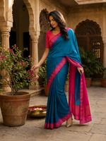 Teal Blue & Rose Pink Premium Soft Silk Saree