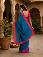 Teal Blue & Rose Pink Premium Soft Silk Saree