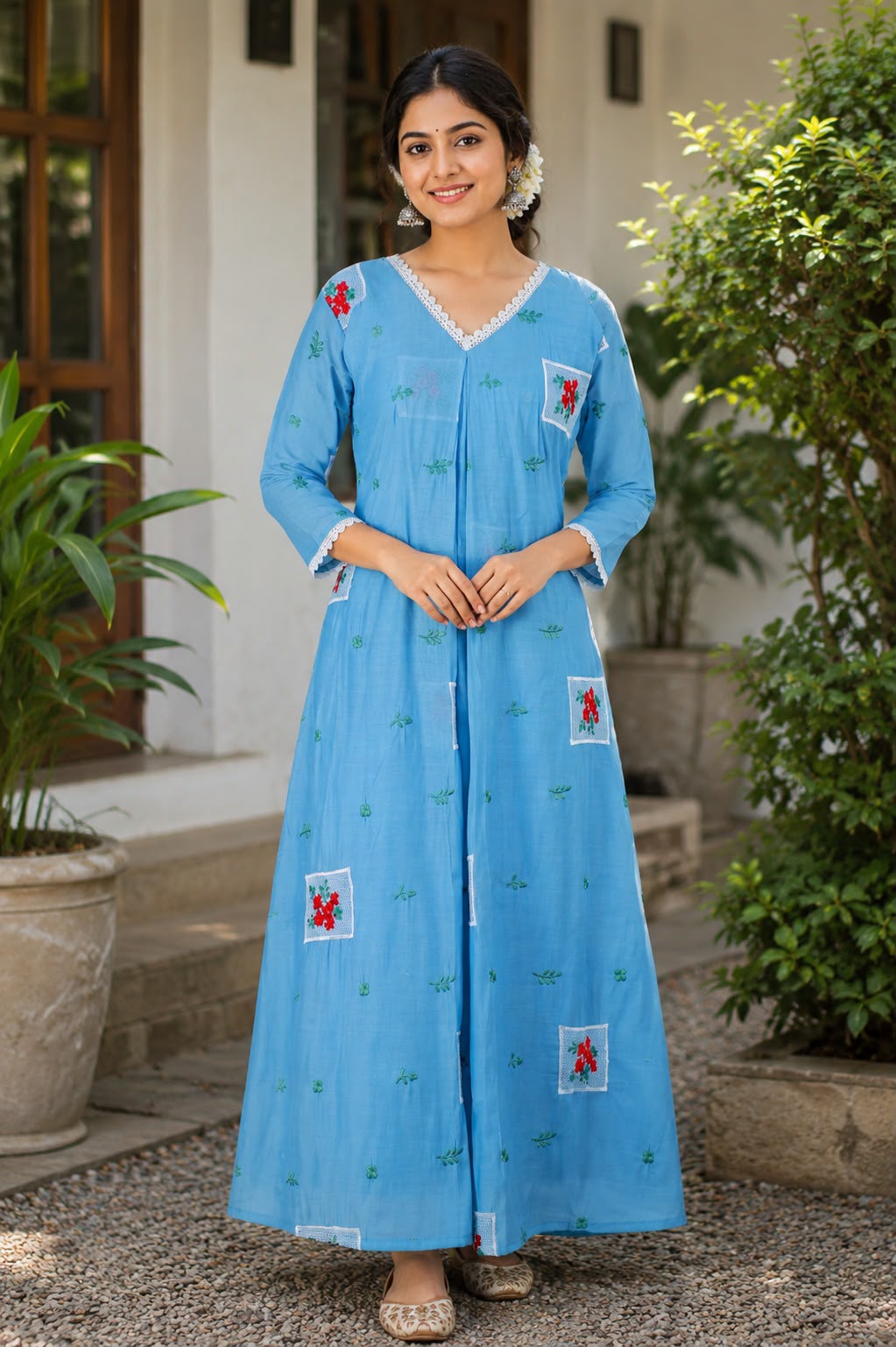 Blossom Embroidered Cotton box type kurti