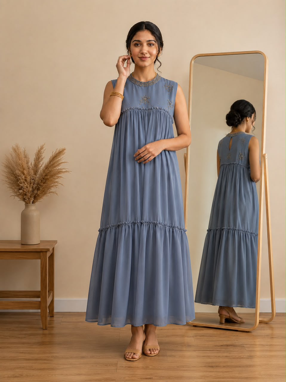 Celeste Bloom Embroidered A line Kurtis