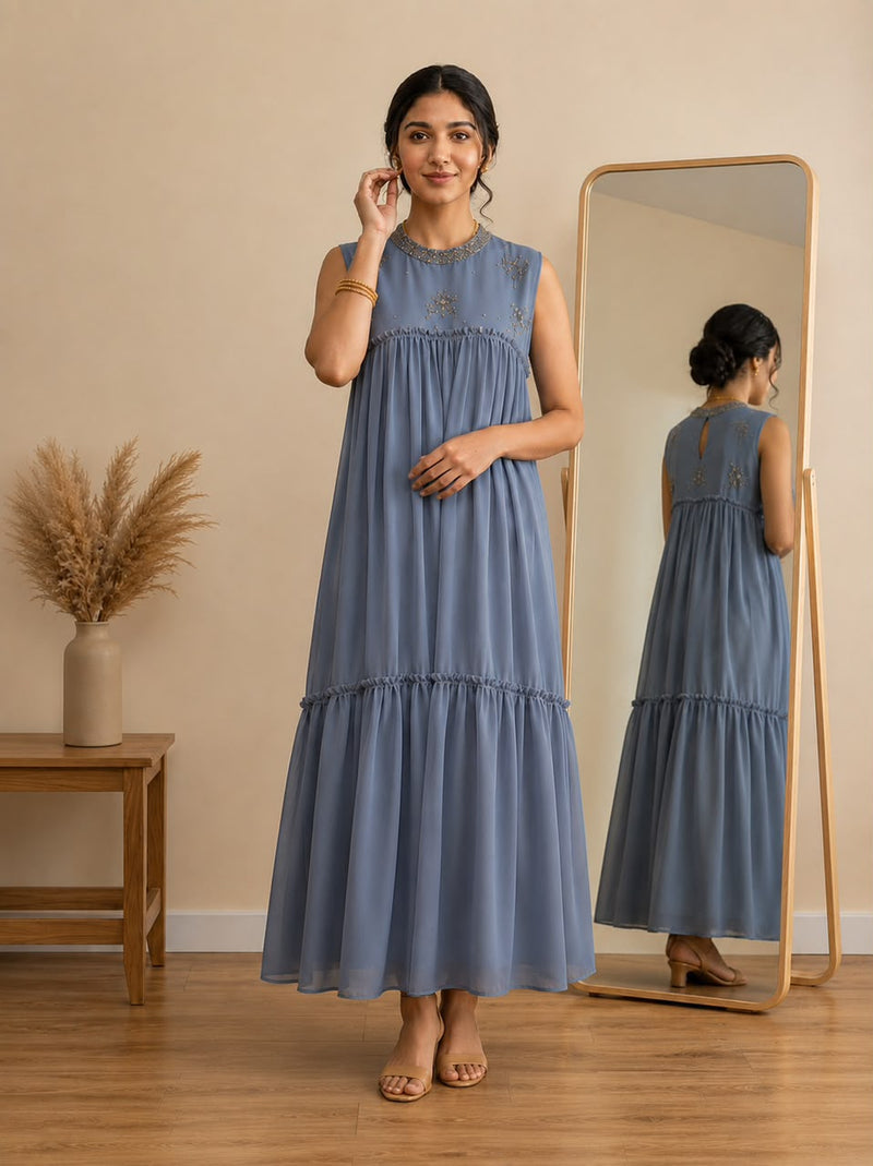 Celeste Bloom Embroidered A line Kurtis