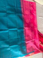 Teal Blue & Rose Pink Premium Soft Silk Saree
