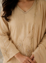 Beige Embroidered Straight Kurta Set with Dupatta