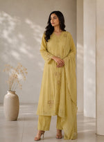 Dusty khaki Embroidered Chanderi Kurta Set