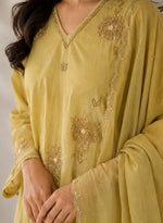 Dusty khaki Embroidered Chanderi Kurta Set