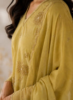 Dusty khaki Embroidered Chanderi Kurta Set