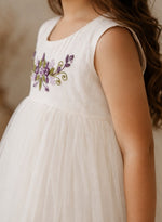 Ivory Floral Embroidered Tulle Party Dress