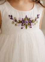 Ivory Floral Embroidered Tulle Party Dress