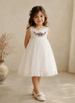Ivory Floral Embroidered Tulle Party Dress