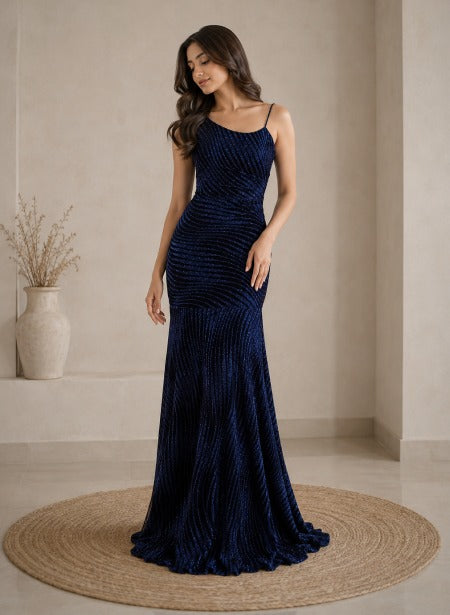 Midnight Navy Ruched Mermaid Gown