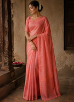 Coral Pink Kanjivaram silk Saree