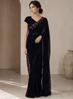 Midnight Floral Embroidered Georgette Saree