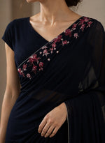 Midnight Floral Embroidered Georgette Saree