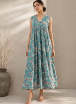 Floral Printed Gathered A-Line Dress