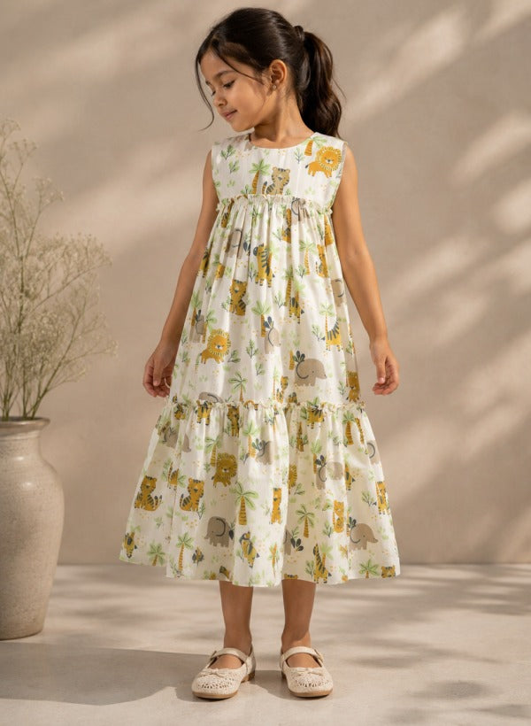 Floral Printed Tiered A-Line kids frock
