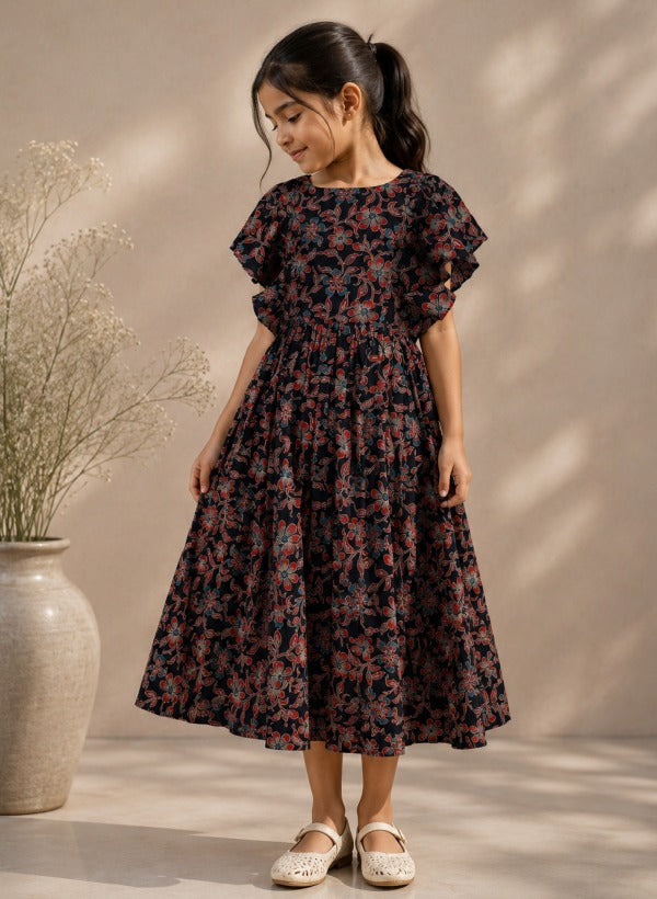 Floral Printed Cotton umbrella kids frock