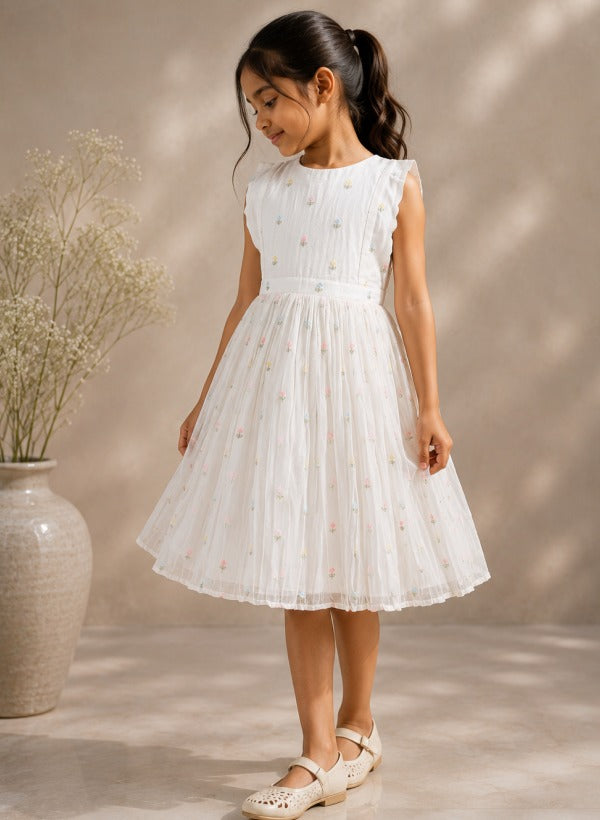 White Embroidered Fit & Flare Dress