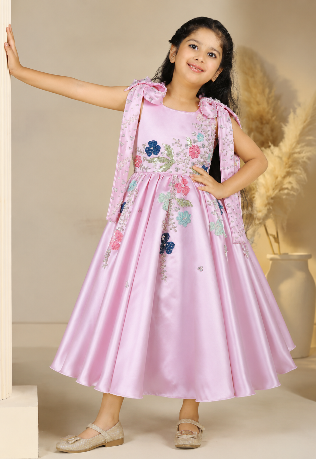 Lumière Little Princess Bloom hand Embroidered gown Satin Party Dres