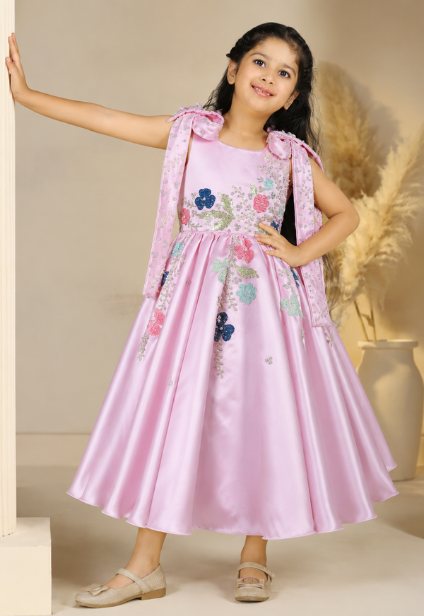 Lumière Little Princess Bloom hand Embroidered gown Satin Party Dres