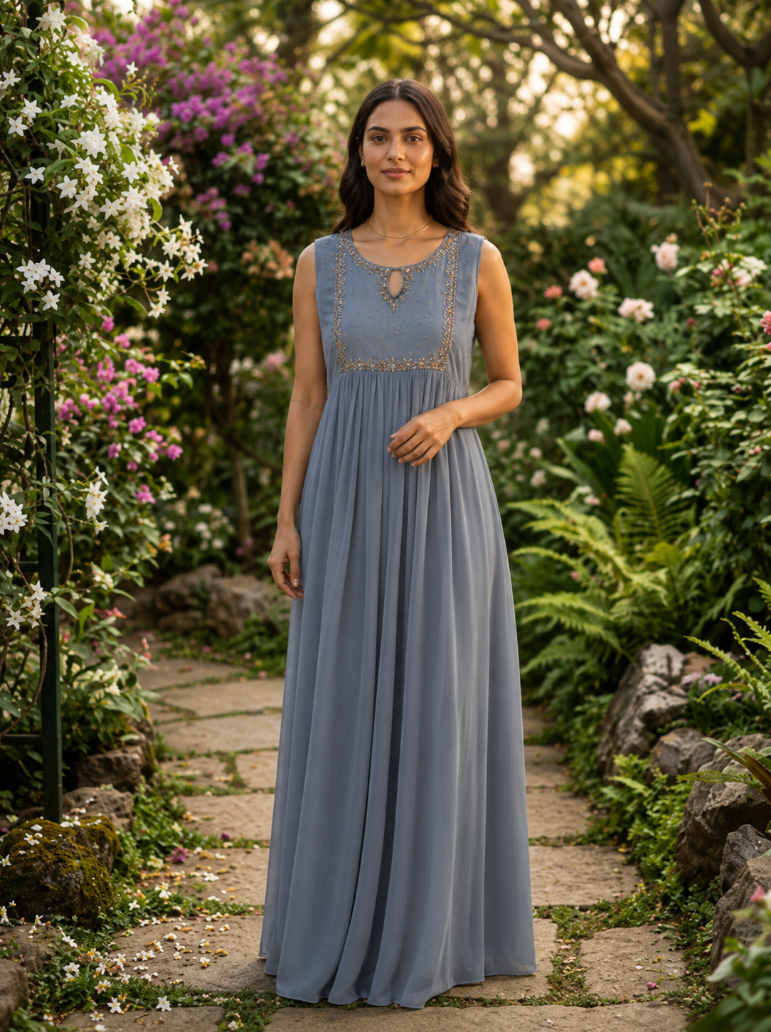 Moonstone Grace Hand-Embellished Georgette A line kurti