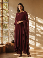 Lumière Signature Wine Kaftan with Handwoven Border & Tassel Hem