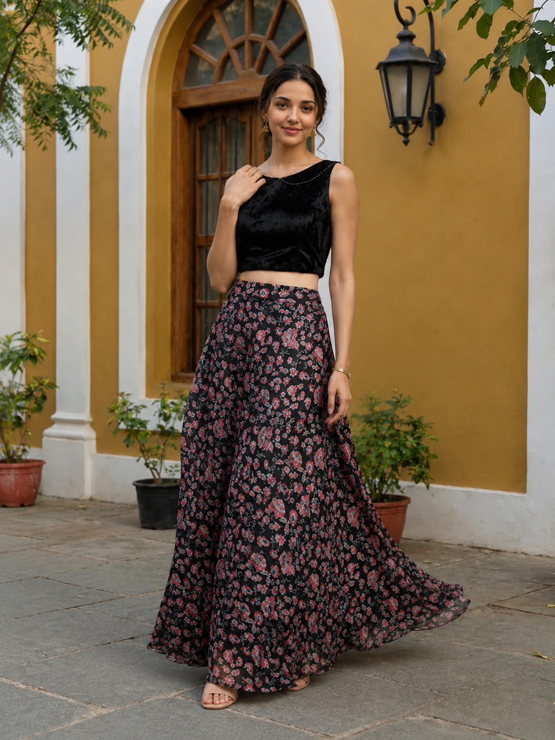 Midnight Bloom Velvet Co-Ord Set